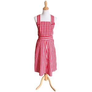 Handmade Gingham Midi Dress Overalls Retro Cottage Picnic Red White Pockets